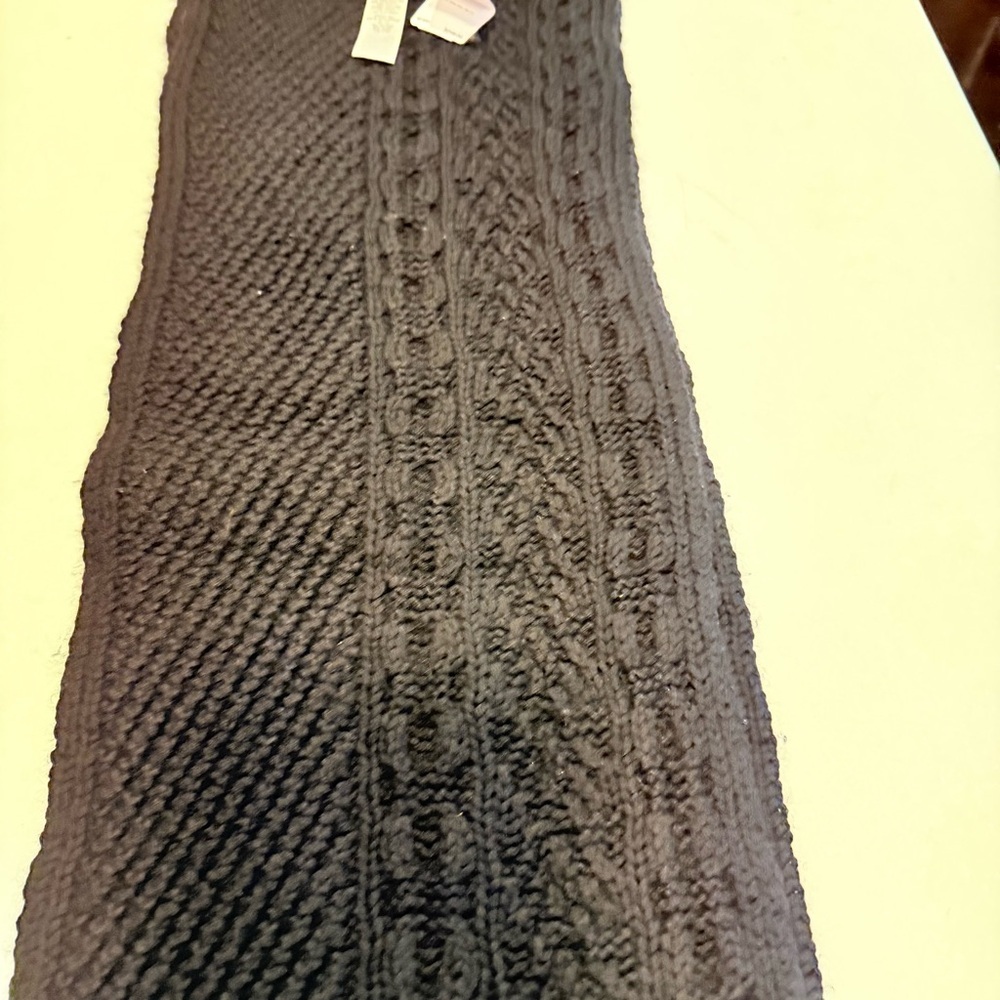 Coach Black Infinity Scarf Wool & Cashmere Chunky Cable Knit  Leather Tag NWT - Picture 9 of 12